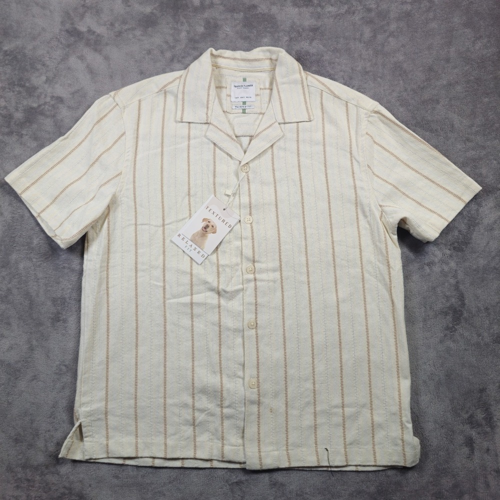 Denim & Flower Textured Relaxed Ricky Singh Striped Short Sleeve Shirt Small NWT